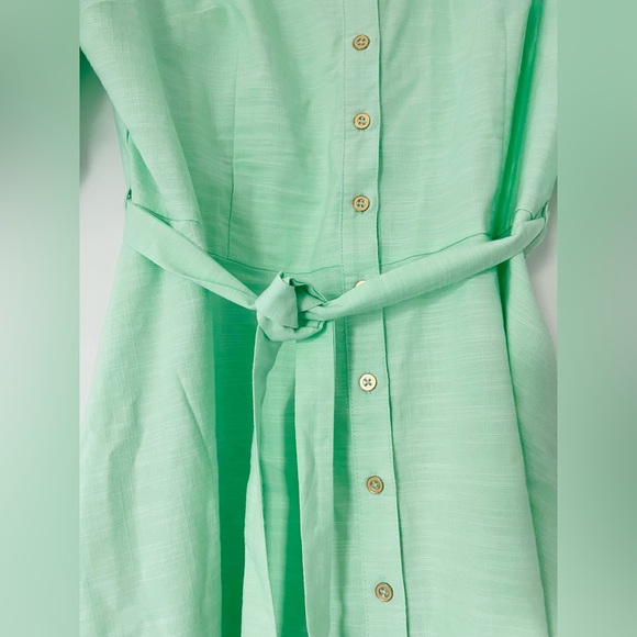 NWT Sharagano Mint Green Belted Midi Button Down Swing Dress, Size 16 - Picture 5 of 12